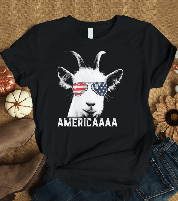 T-Shirt: AMERICAAAA Patriotic Goat USA Flag Sunglasses Independence Day T-Shirt AMERICAAAA Patriotic Goat USA Flag Sunglasses Independence Day T-Shirt