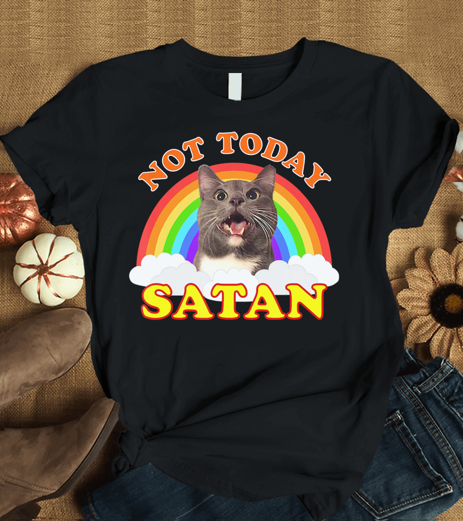Not Today Satan Cat Rainbow Cloud Funny T-Shirt