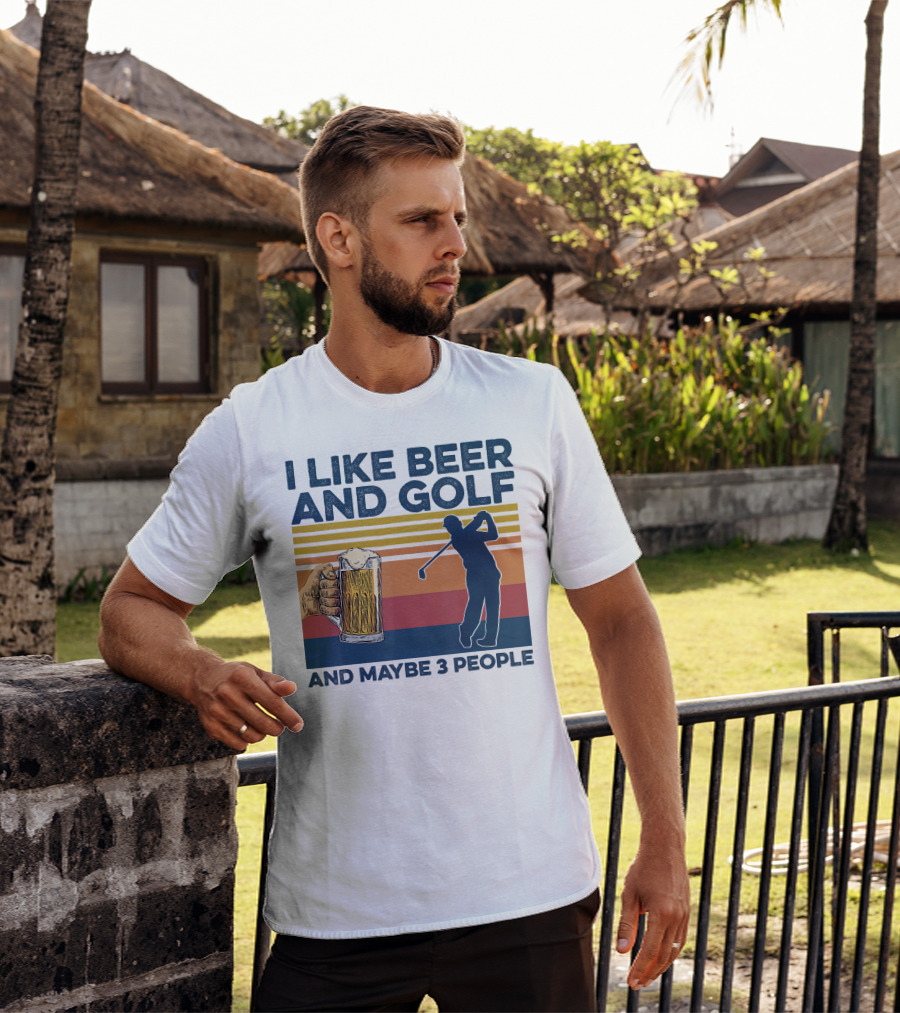 I Like Beer And Golf Maybe 3 People Retro Silhouette With Beer Mug T-Shirt
