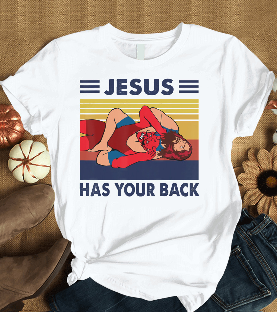 Jesus Wrestling JSatan Retro Style Has Your Back T-Shirt