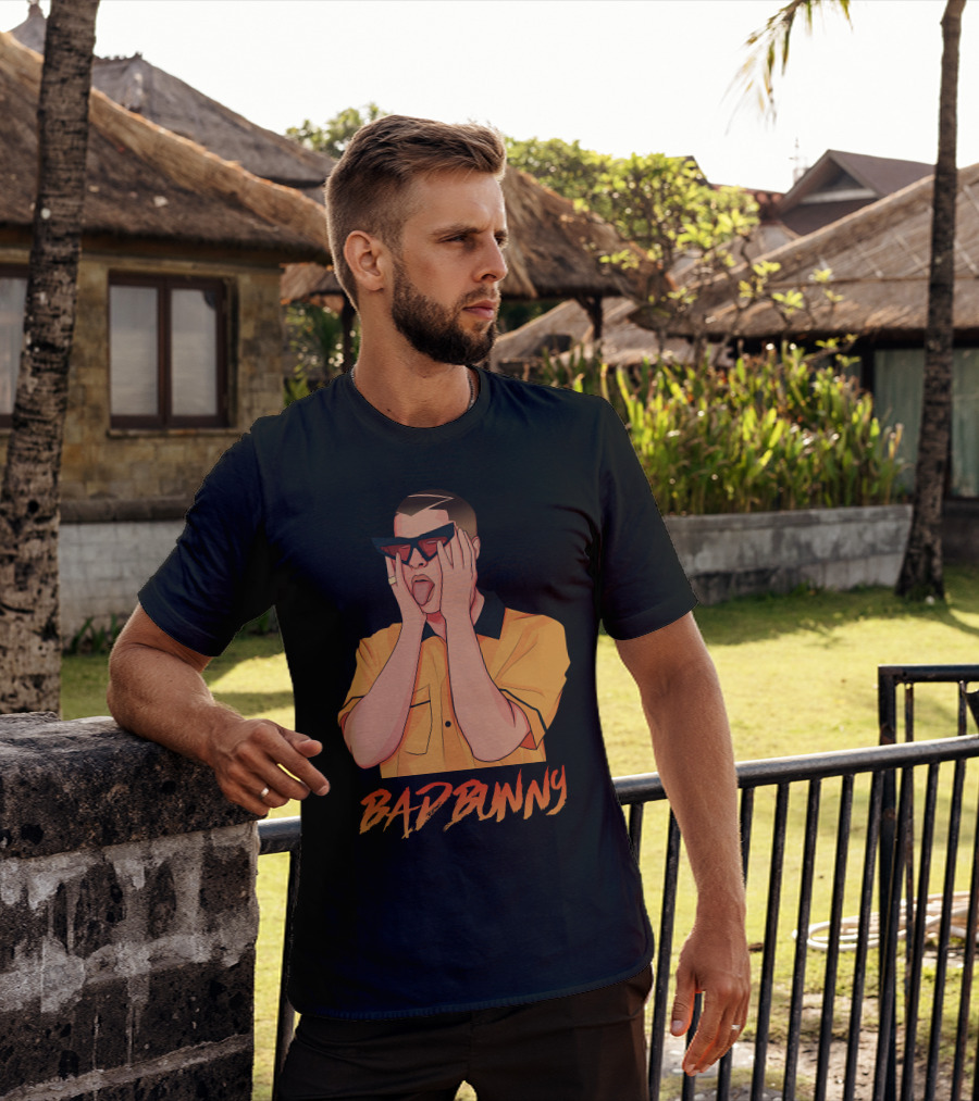 Bad Bunny El Conejo Malo Graphic Style Sunglasses Orange T-Shirt