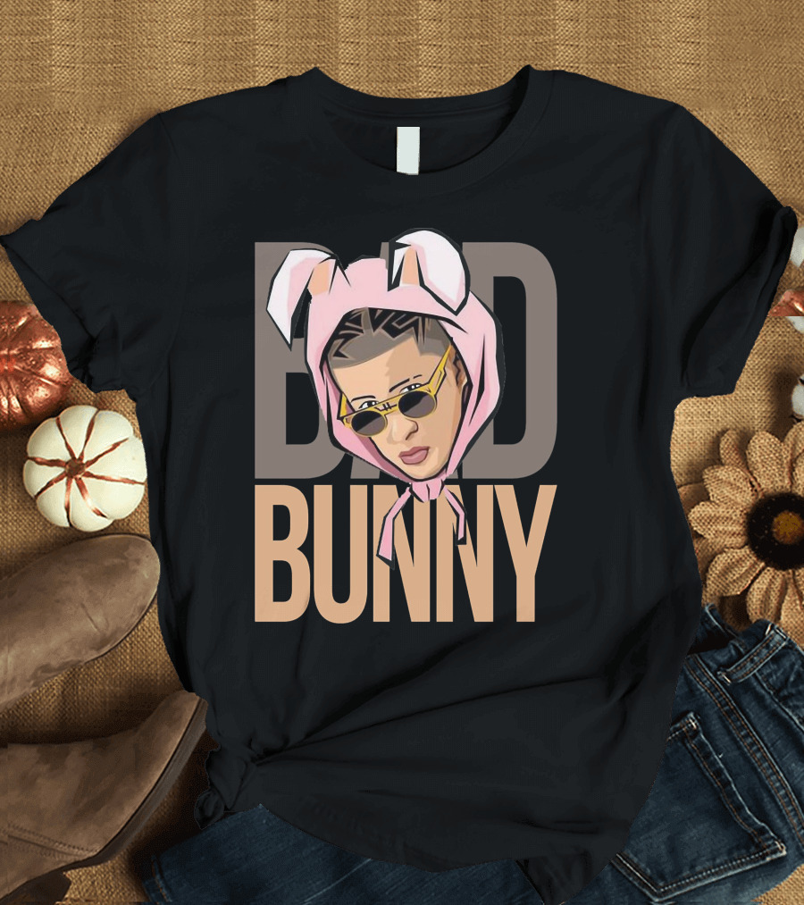 BAD BUNNY Iconic Style with Sunglasses and Bunny Ears T-Shirt