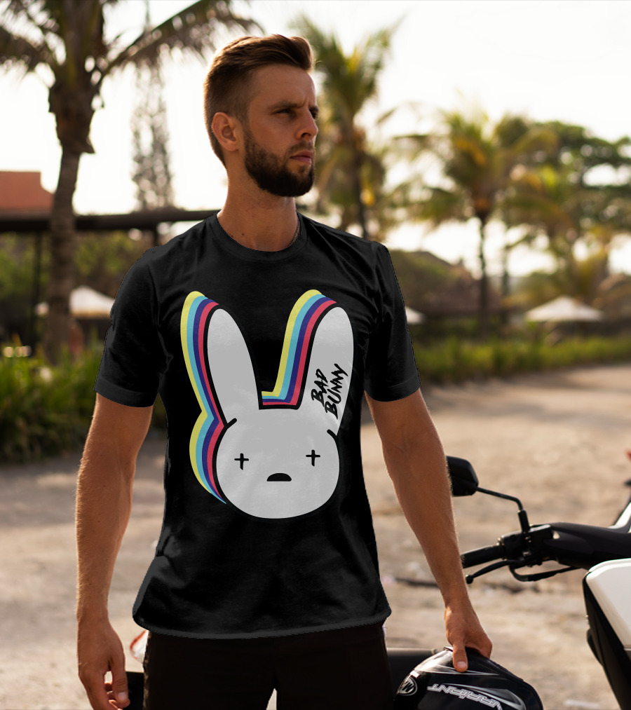 Bad Bunny Cross-Eyed Bunny Head Multicolor Outline T-Shirt