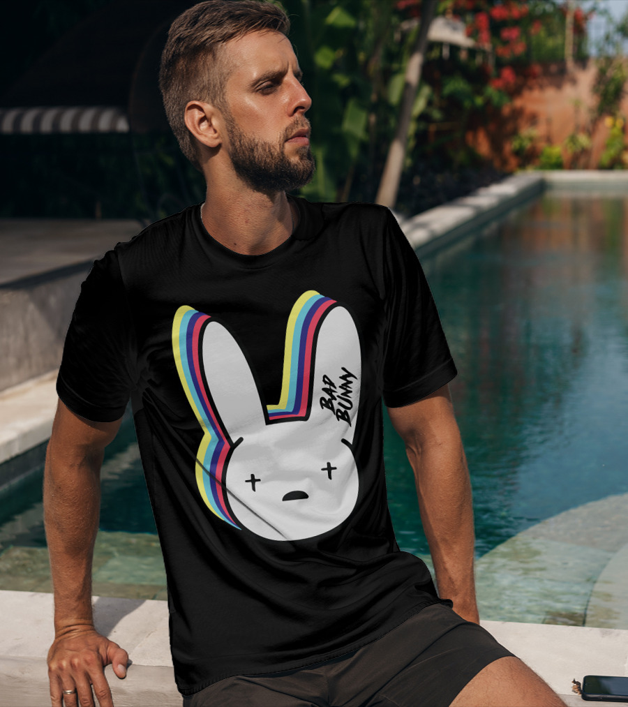 Bad Bunny Cross-Eyed Bunny Head Multicolor Outline T-Shirt