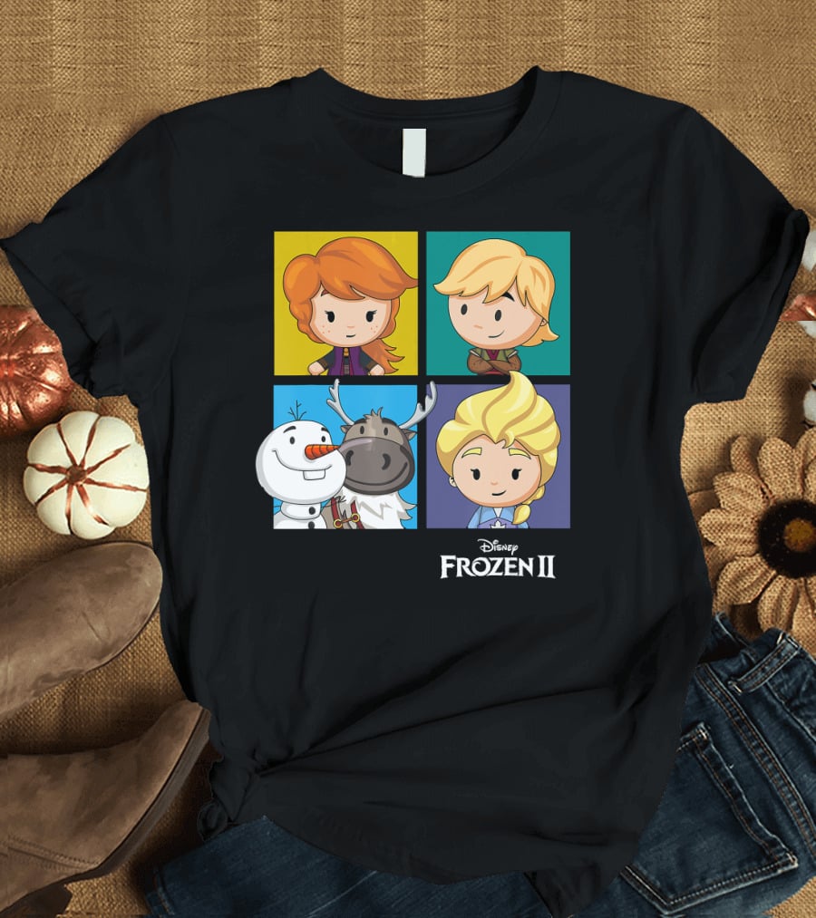 Disney Frozen 2 Chibi Character Panels Elsa Anna Olaf Kristoff Sven T-Shirt