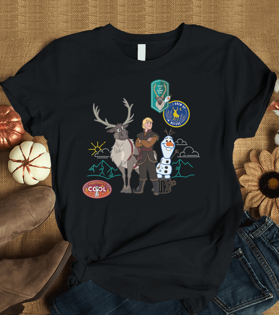 Disney Frozen 2 Olaf Sven Kristoff Everything's Cool Summertime Fun Patches T-Shirt