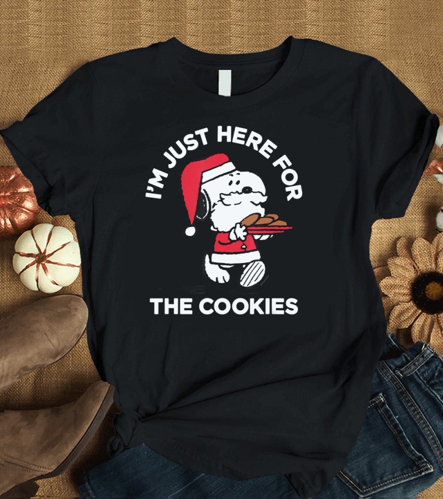 I'm Just Here for the Cookies Peanuts Snoopy Santa T-Shirt