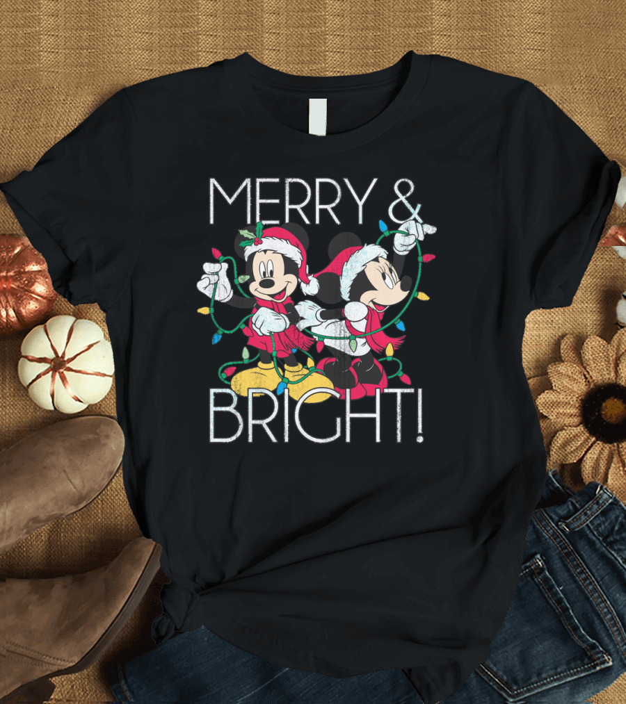 Merry and Bright Minnie and Mickey Disney Christmas Foil T-Shirt