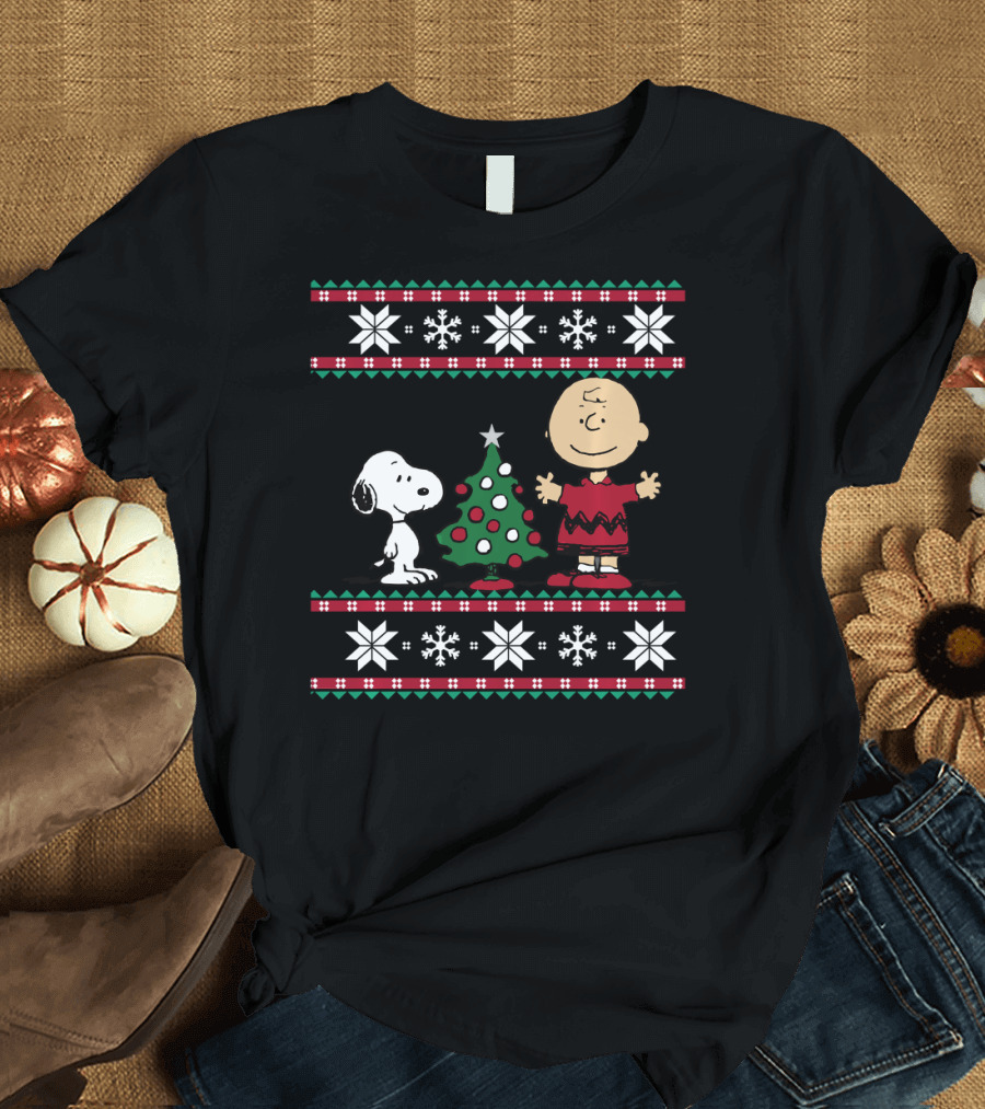 Peanuts Snoopy and Charlie Brown Christmas Snowflakes Ugly T-Shirt