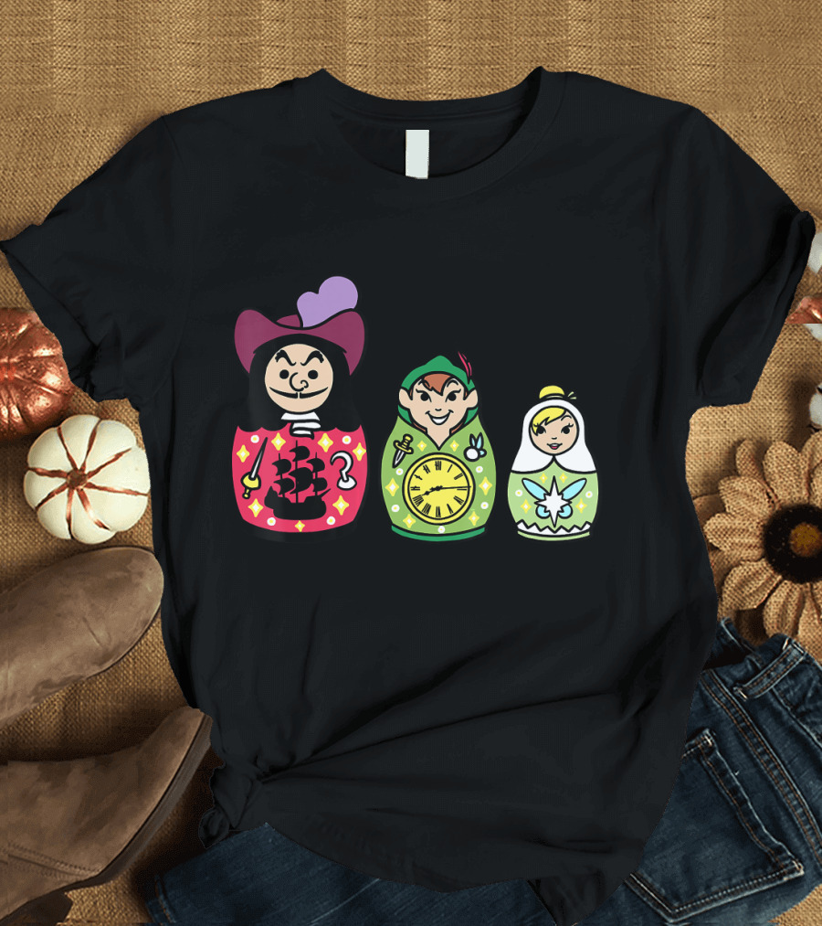 Disney Peter Pan Captain Hook Tinker Bell Matryoshka Dolls T-Shirt