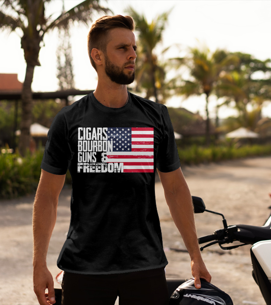 Cigars Bourbon Guns Freedom American Flag T-Shirt