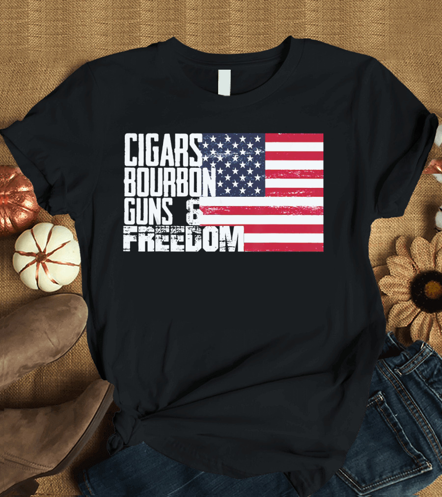 Cigars Bourbon Guns Freedom American Flag T-Shirt