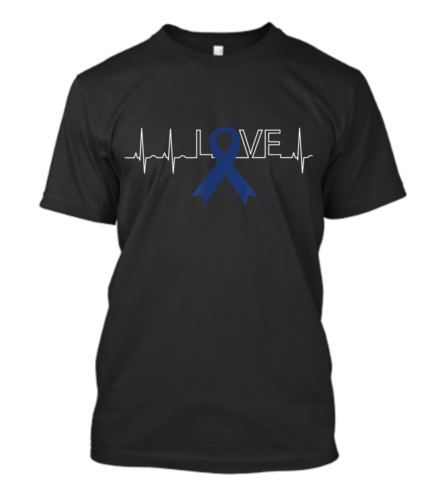 Love Colon Cancer Awareness Blue Ribbon Heartbeat T-Shirt