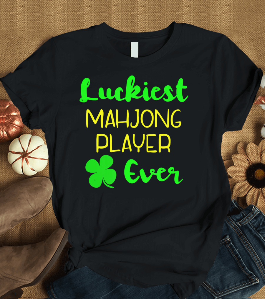 Luckiest Mahjong Player Ever St Patrick's Day Irish Clover T-Shirt
