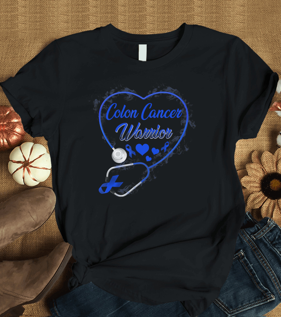 Colon Cancer Warrior Heart Stethoscope with Blue T-Shirt