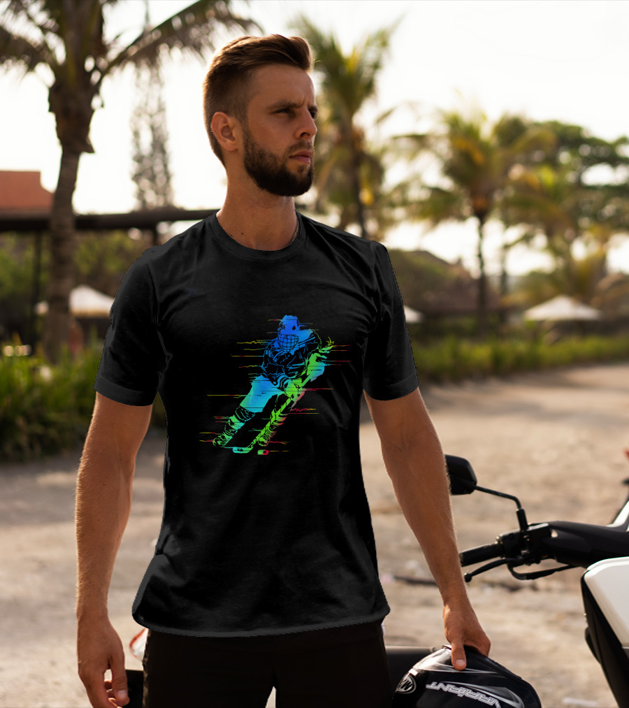 Ice Hockey Player Funny Athletes Glitch Effect Neon Athlete T-Shirt