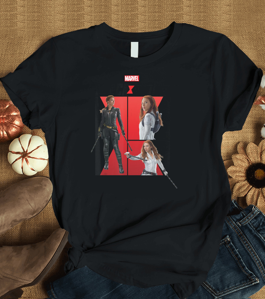 Marvel Black Widow Black and White Suit Comic Panels T-Shirt