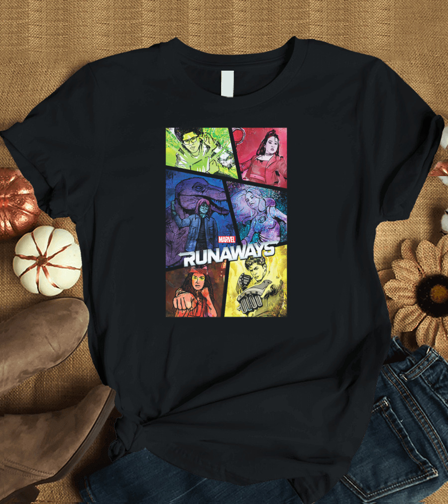 Marvel Runaways Character Color Block Grid with Comic Style T-Shirt