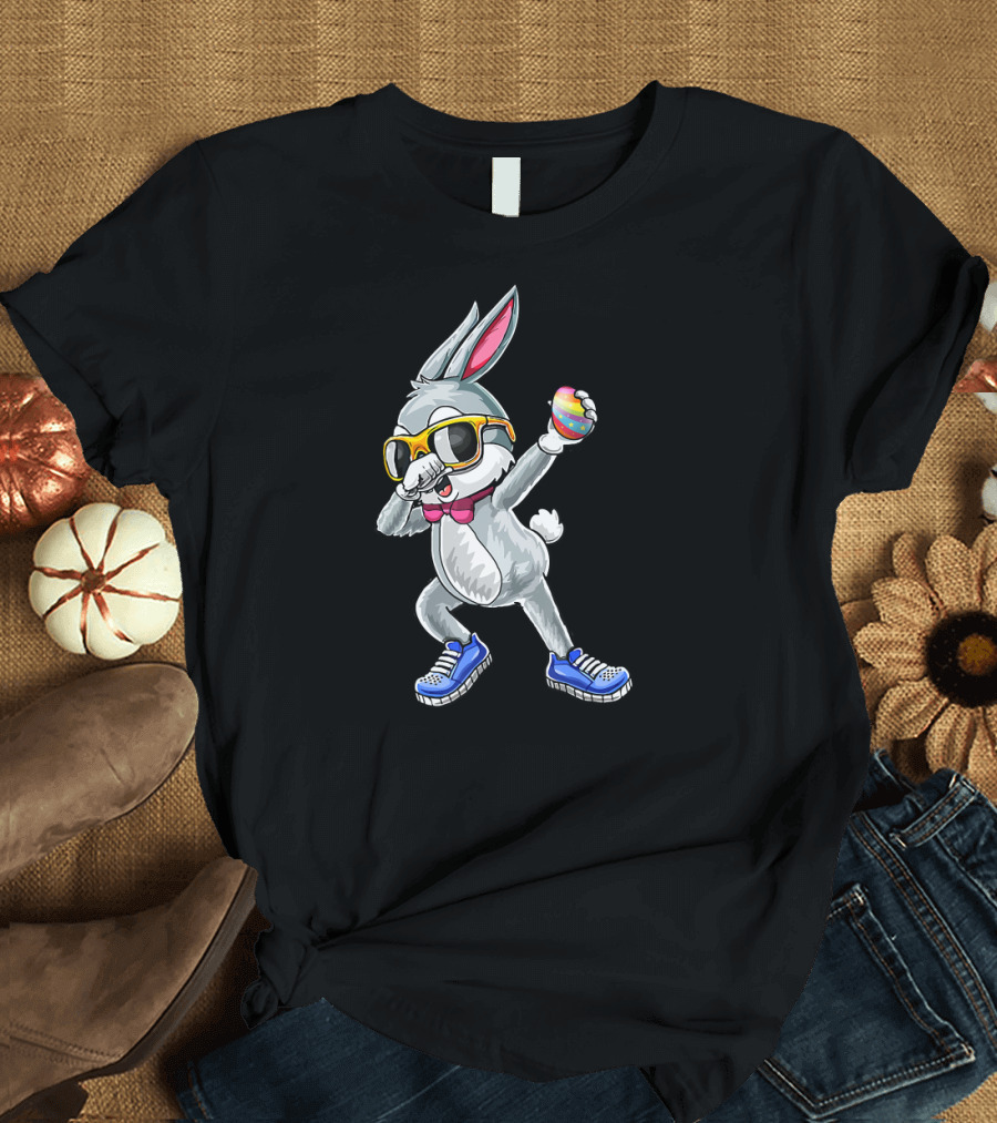 Dabbing Bunny Easter Day Glasses Rabbit Egg Sneakers Bow Tie T-Shirt