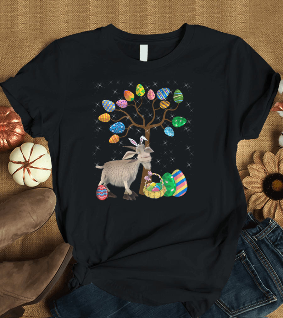 Goat Animal Pet Easter Egg Hunt Under Decorative Egg Tree T-Shirt