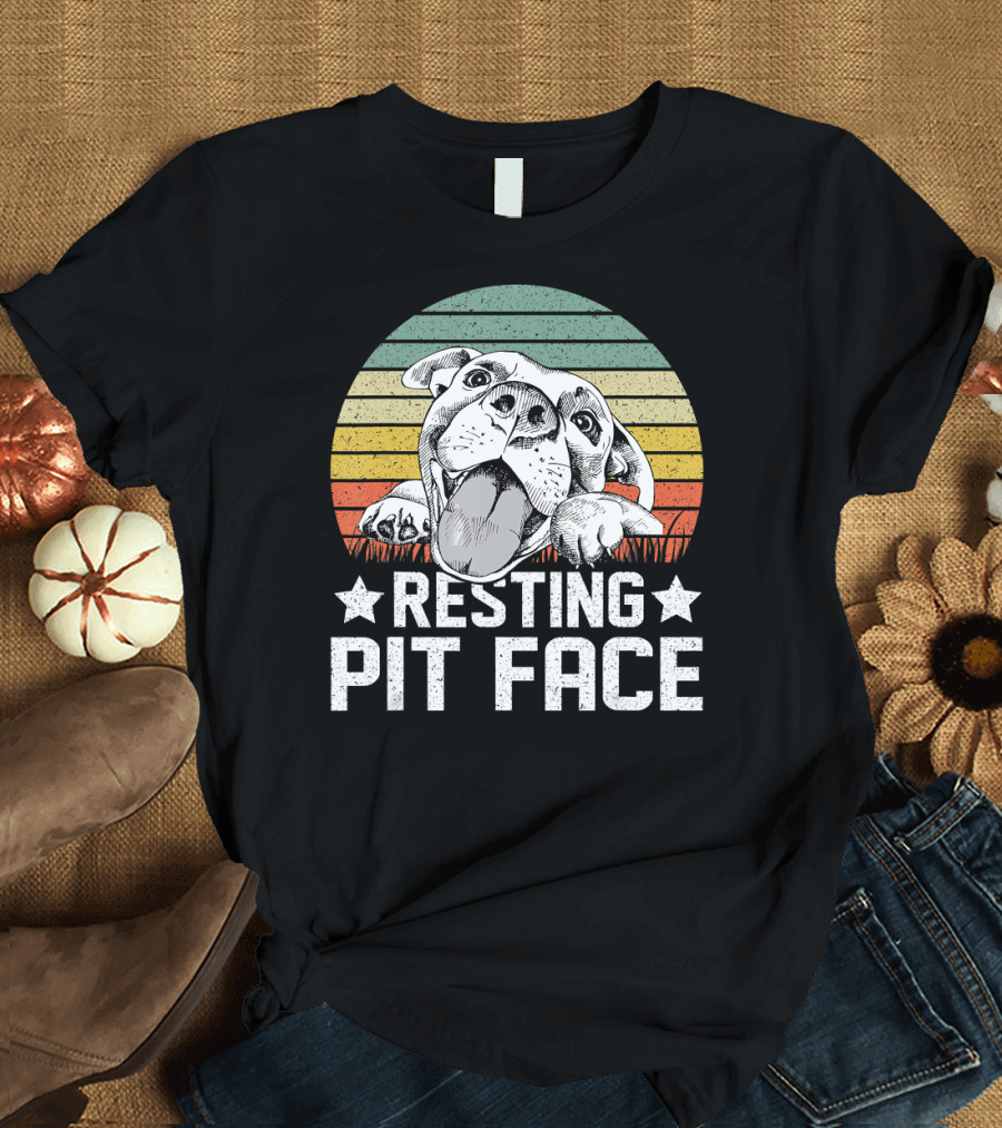Vintage Resting Pit Face Pitbull Retro Sunset T-Shirt