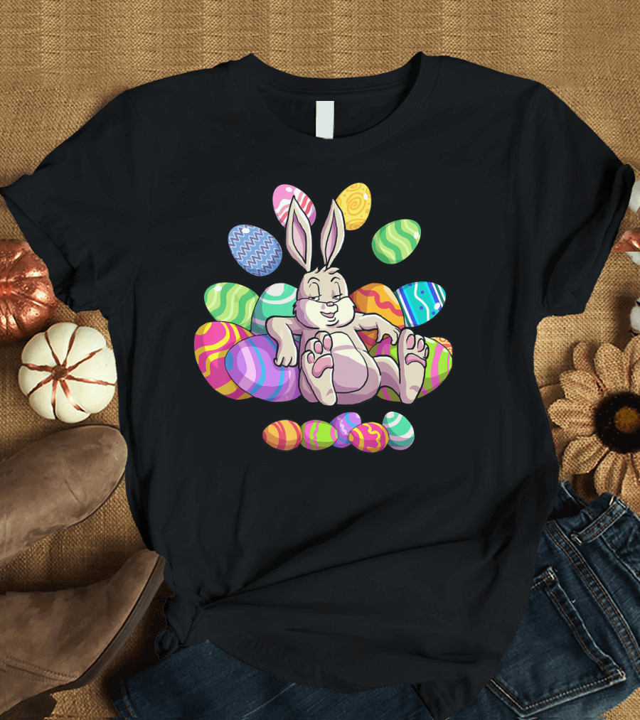 Funny Easter Bunny with Colorful Eggs for Girls Boys Toddler T-Shirt