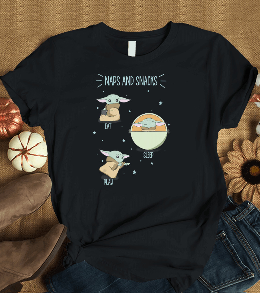 Star Wars The Mandalorian Naps And Snacks Eat Sleep Play The Child Doodles T-Shirt