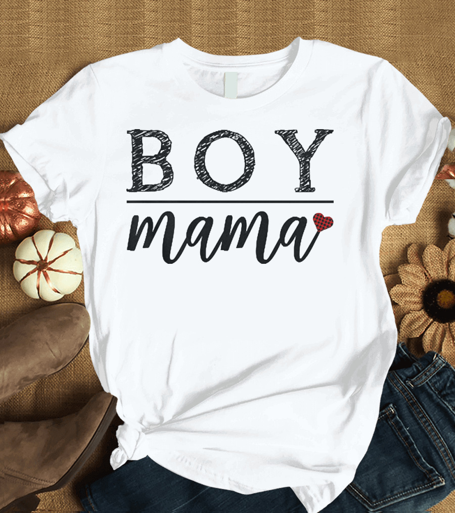 BOY MAMA Mama Heart Plaid T-Shirt