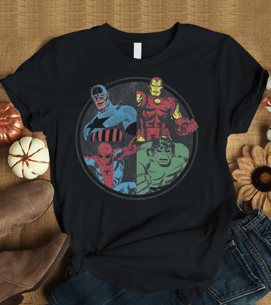 Marvel Avengers Assemble Captain America Spider-Man Iron Man Hulk T-Shirt