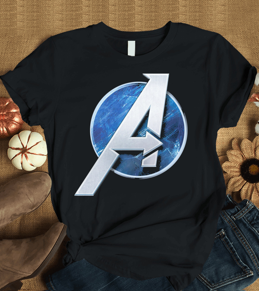 Marvel Avengers Blue Circle Icon Silver A T-Shirt
