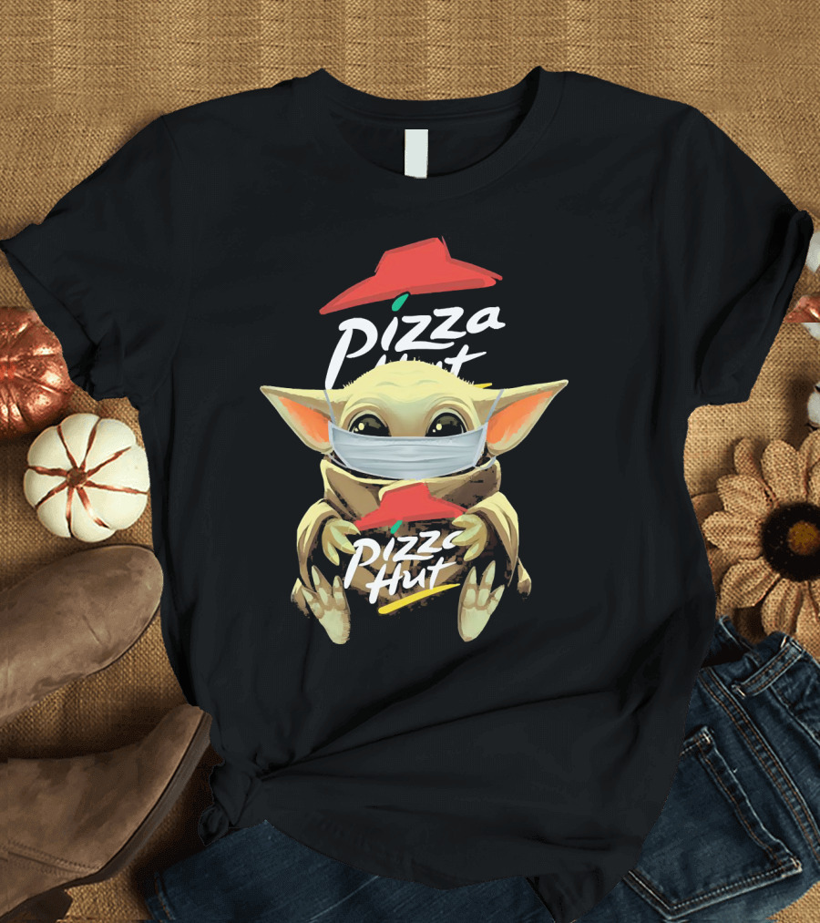 Baby Yoda Mask Holding Pizza Hut T-Shirt