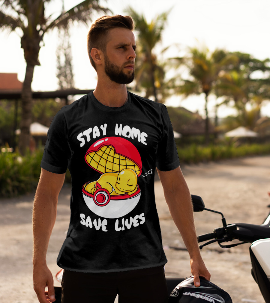 Stay Home Save Lives Charmander Pokemon Ladies Pokeball Zzzz T-Shirt