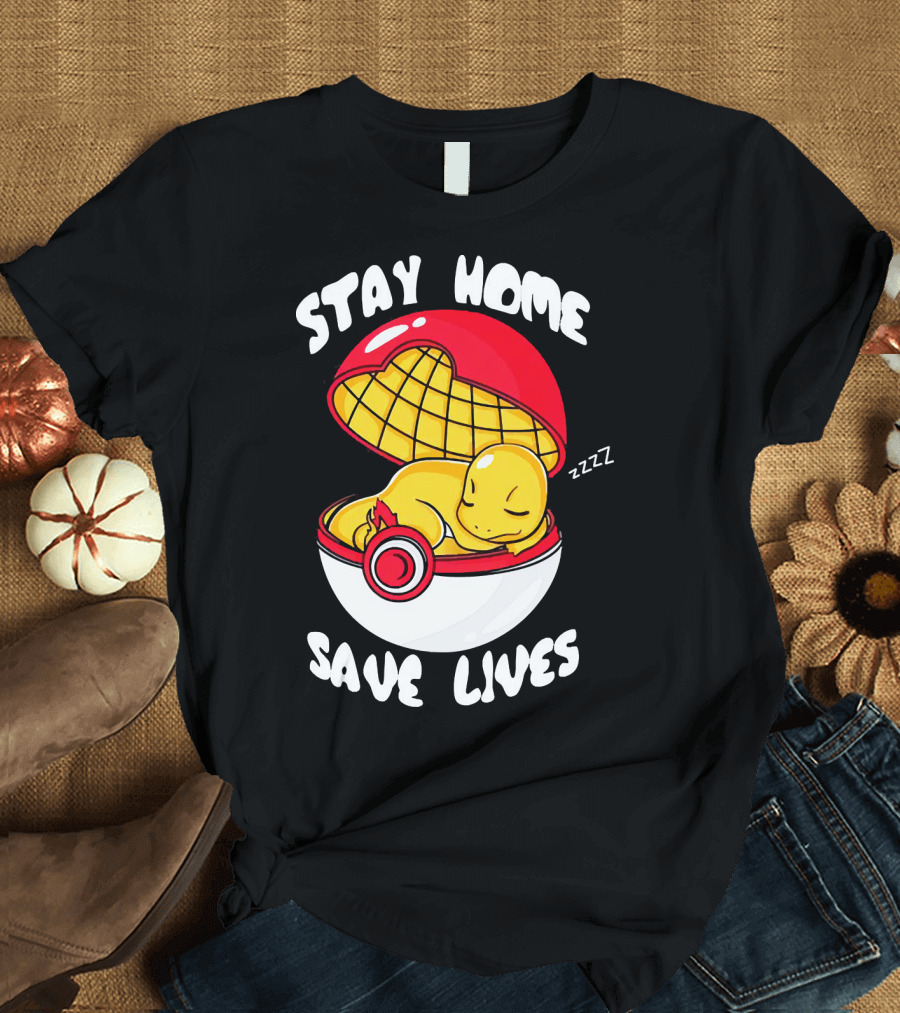 Stay Home Save Lives Charmander Pokemon Ladies Pokeball Zzzz T-Shirt
