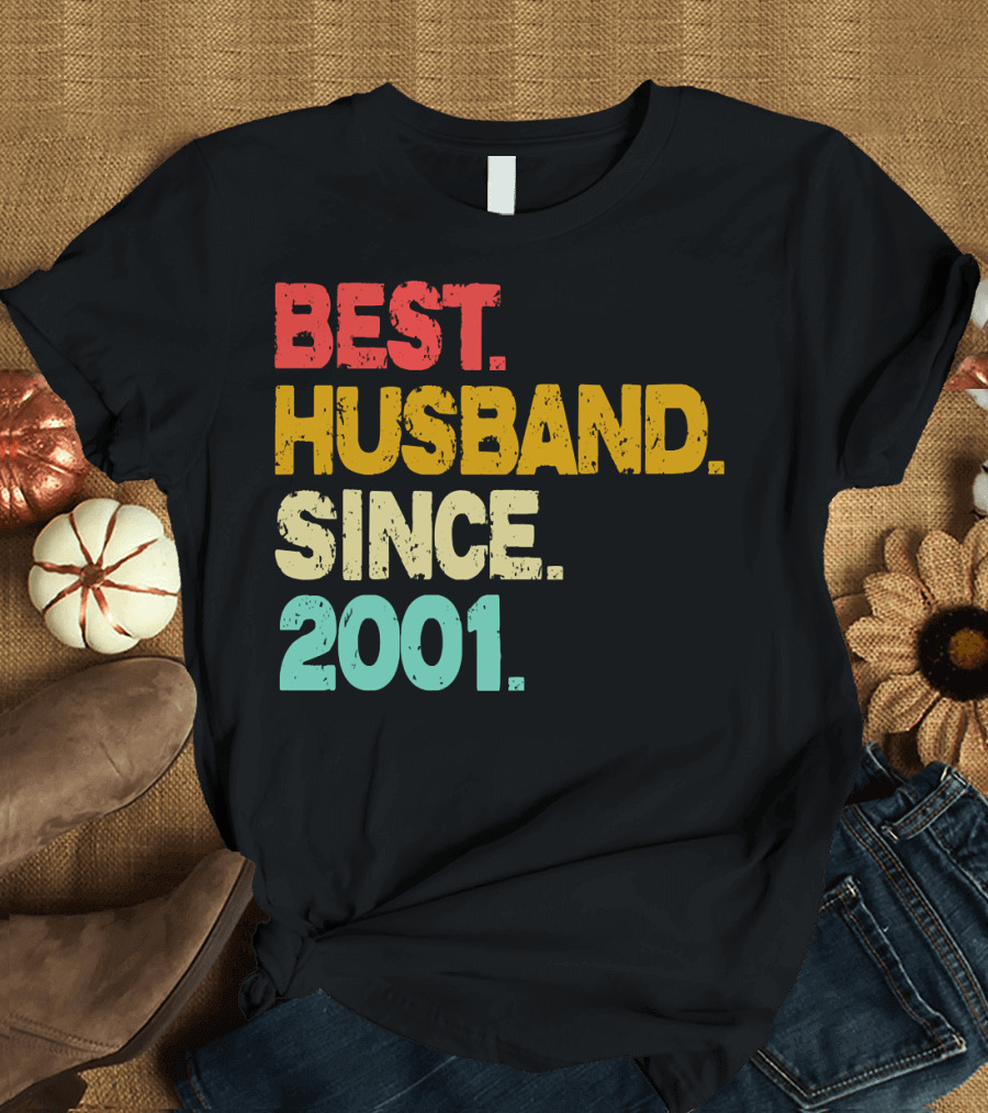 Best Husband Since 2001 Vintage Distressed Typography T-Shirt