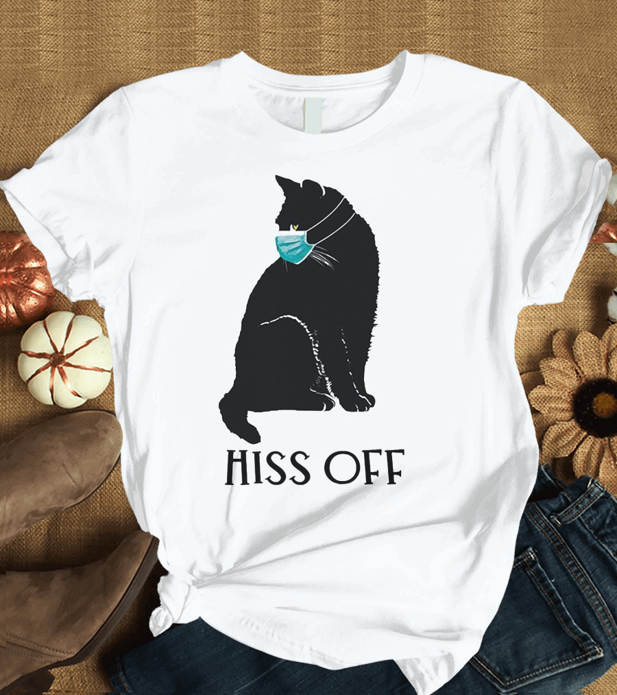 Black Cat Wearing Face Mask Hiss Off T-Shirt