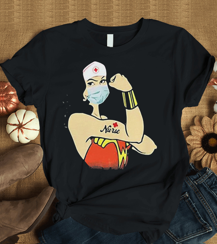 Wonder Woman Nurse Masked Tattoo Flexing T-Shirt