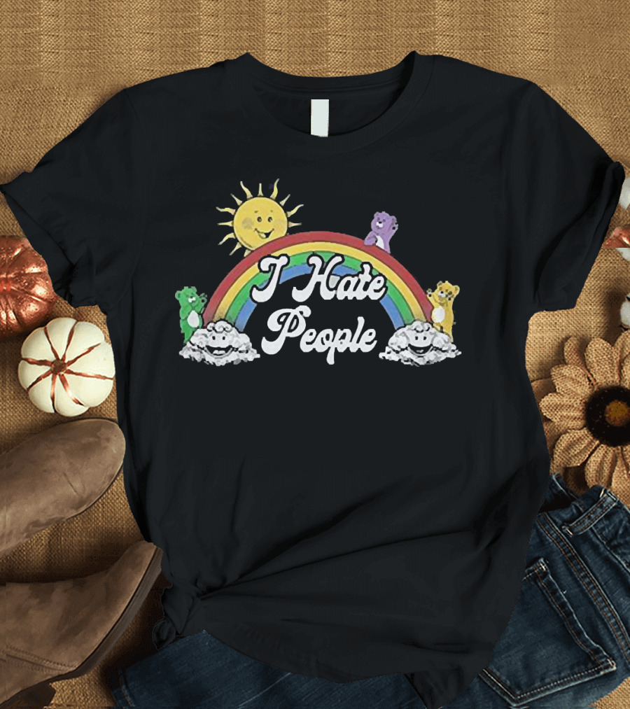 Rainbow Bear I Hate People Cute Sun Clouds T-Shirt