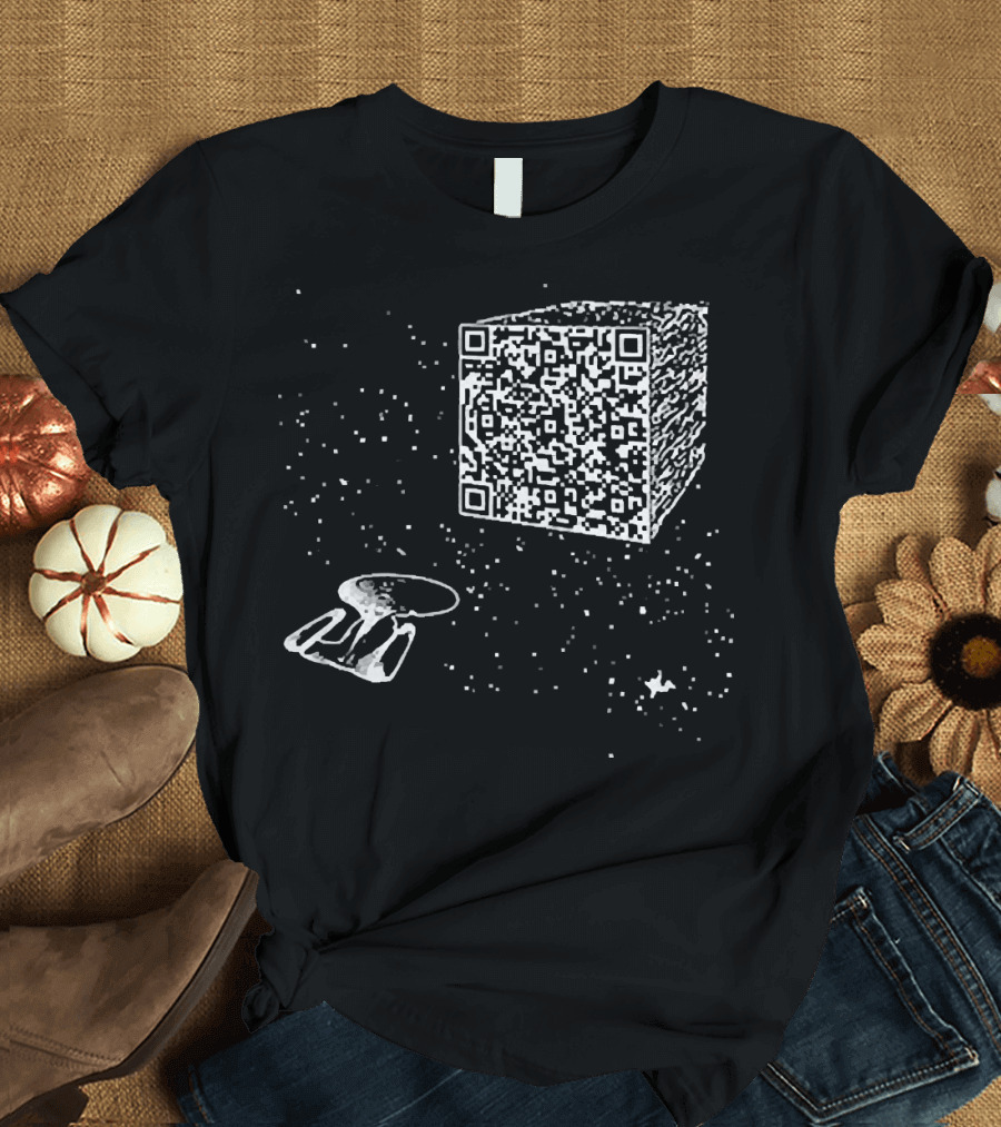 Scan QR Code Spaceship and Cube in Space T-Shirt
