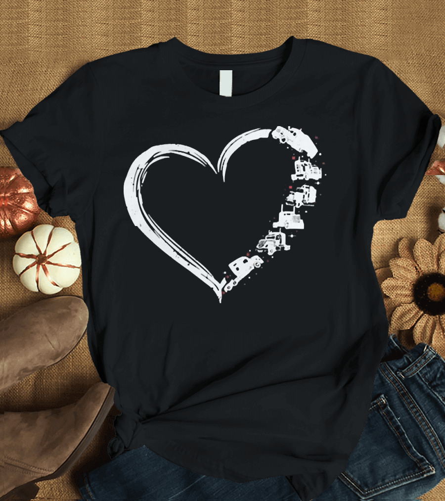I Love My Trucker Heart Shaped Truck T-Shirt