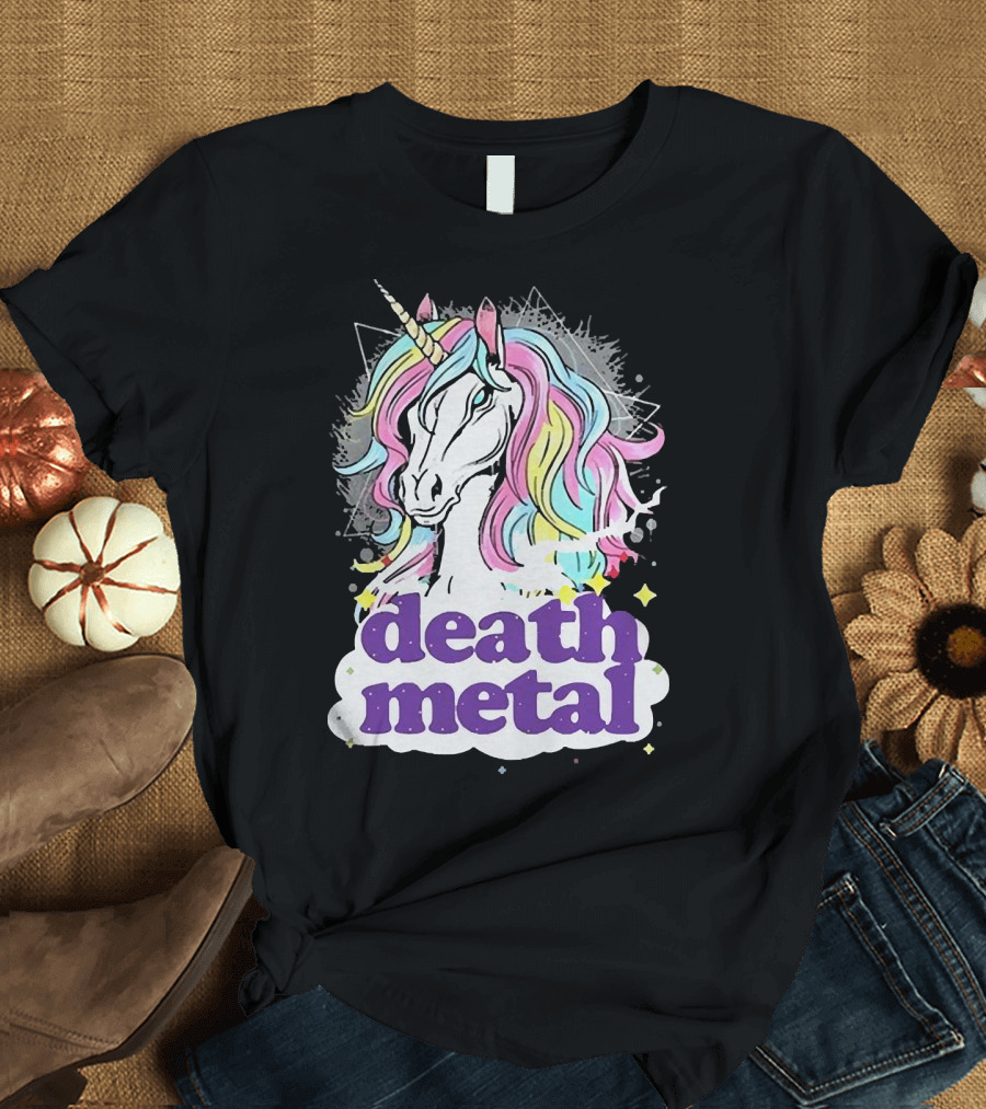 Unicorn Death Metal Rainbow Mane Fantasy T-Shirt