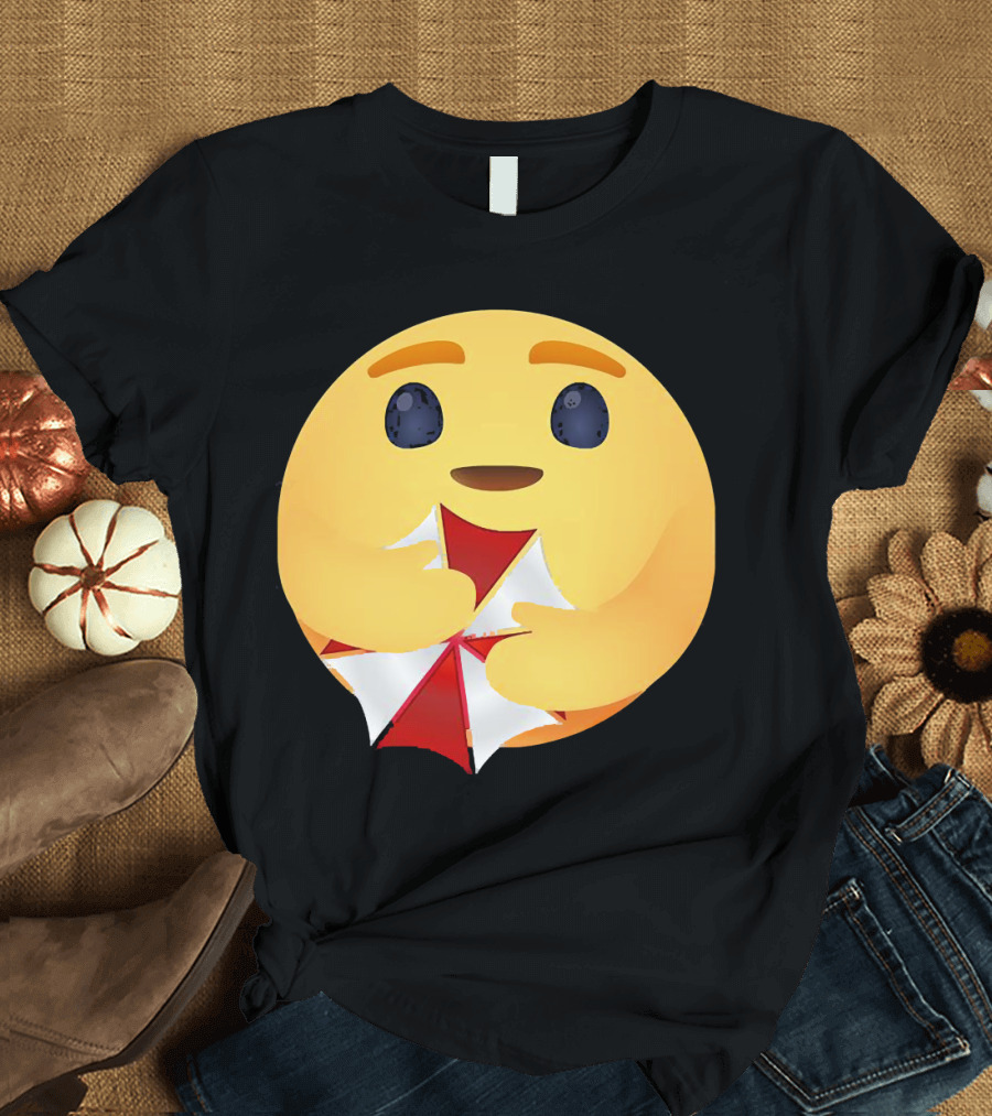 Facebook Care Emoji Embrace with Red Parasol T-Shirt