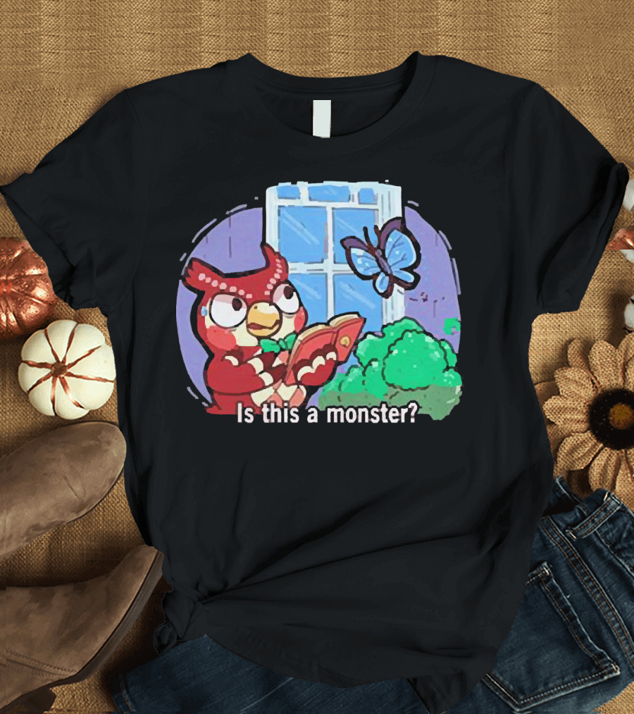 Owl Is This a Monster with Book and Butterfly by Window T-Shirt