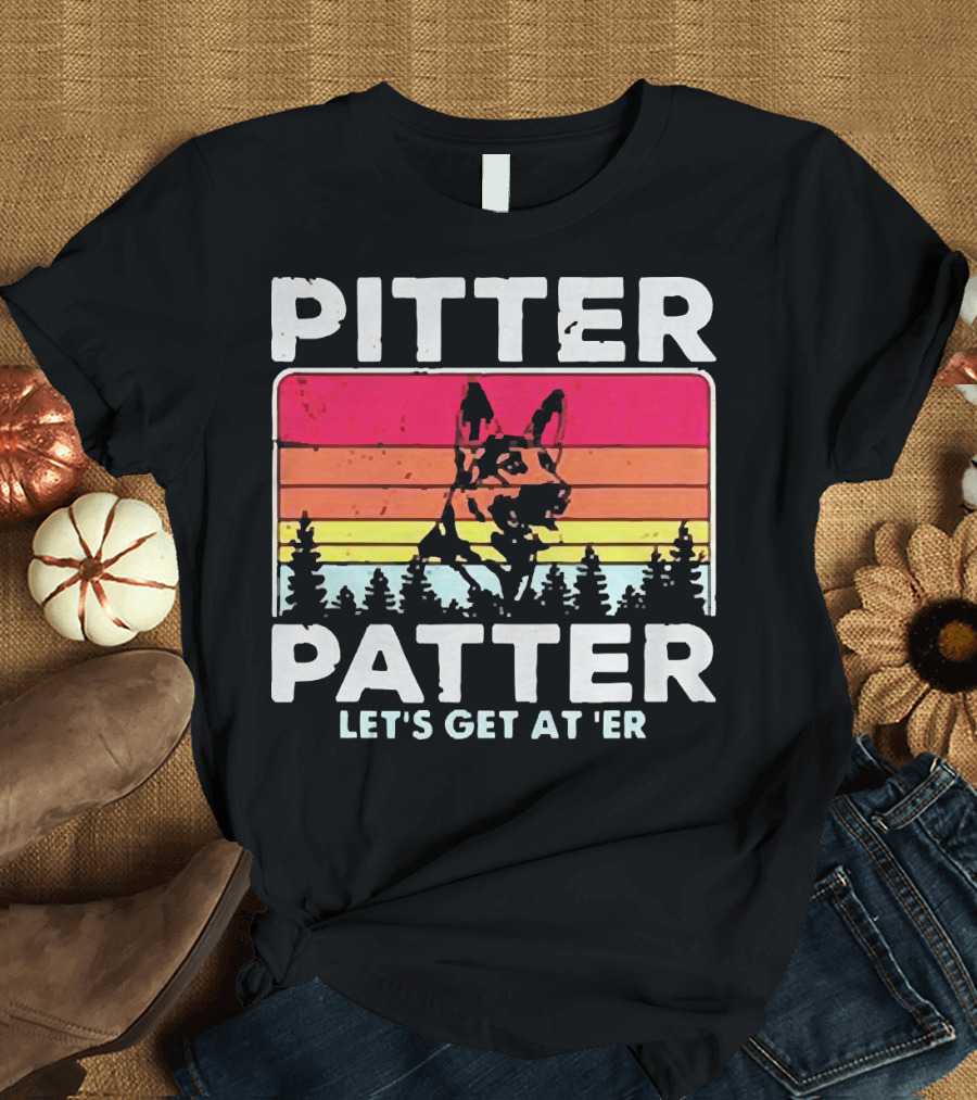 Pitter Patter German Shepherd Let's Get At 'Er Vintage Sunset Forest T-Shirt