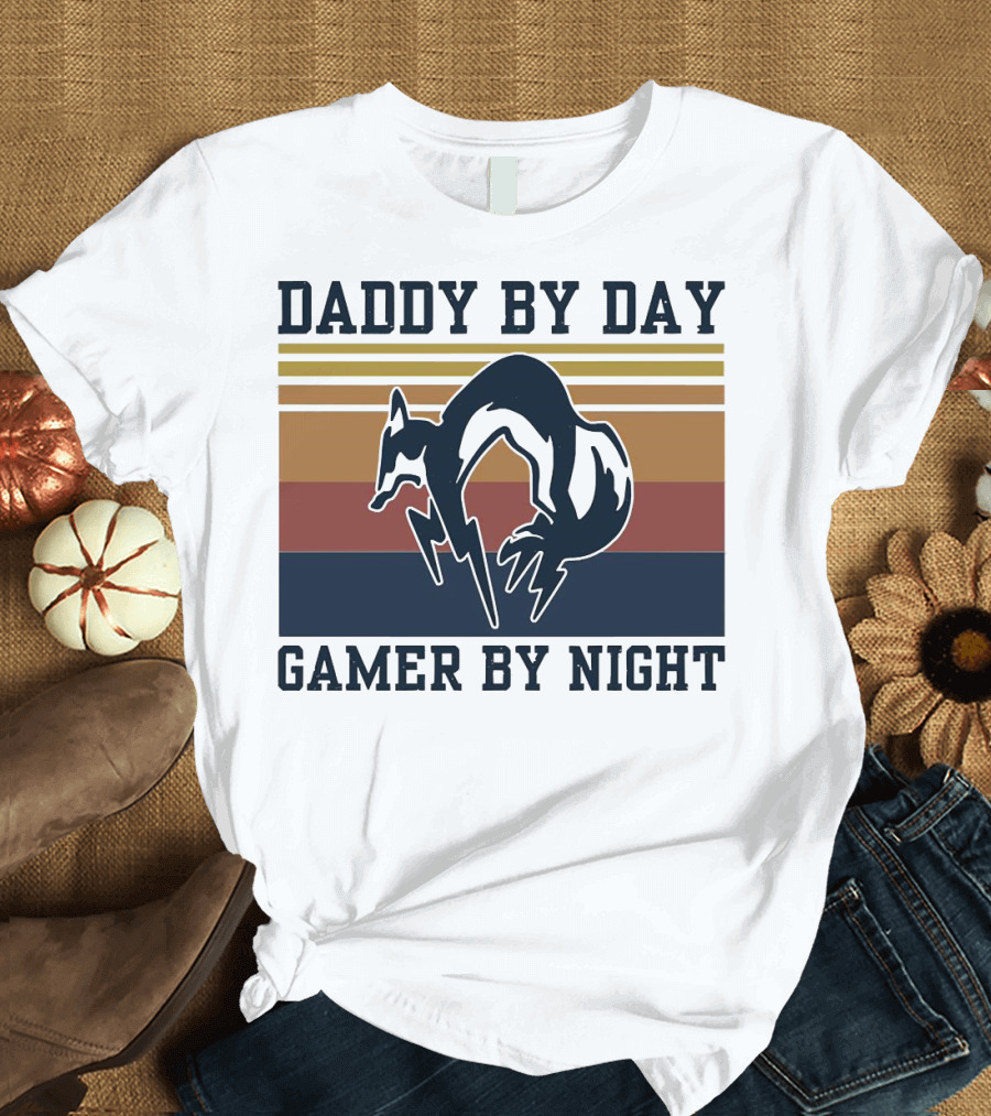Daddy By Day Gamer By Night Retro Foxhound T-Shirt