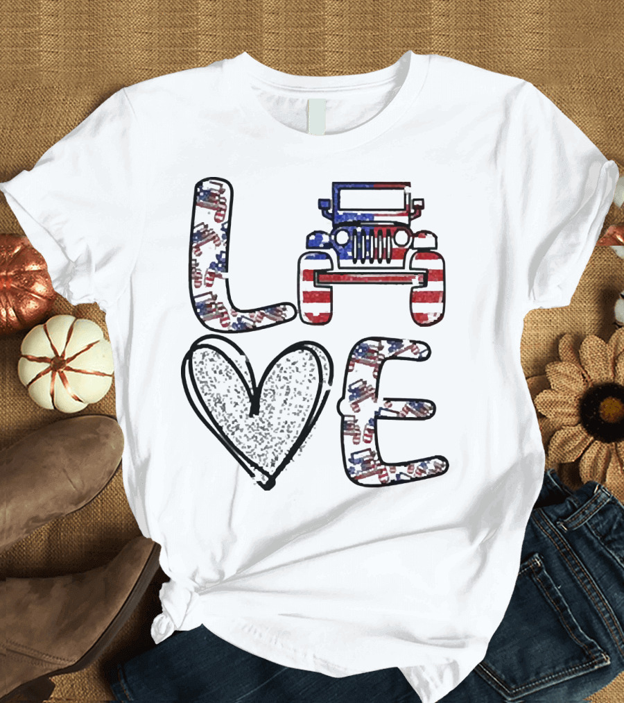 Love Jeep American Flag Enthusiast T-Shirt
