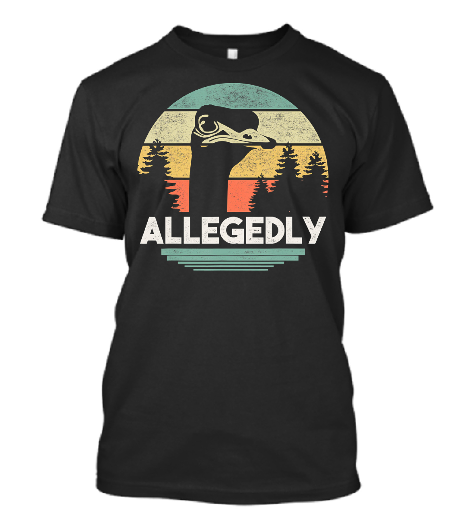 Allegedly Funny Bird Lover Ostrich Retro Sunburst Forest T-Shirt