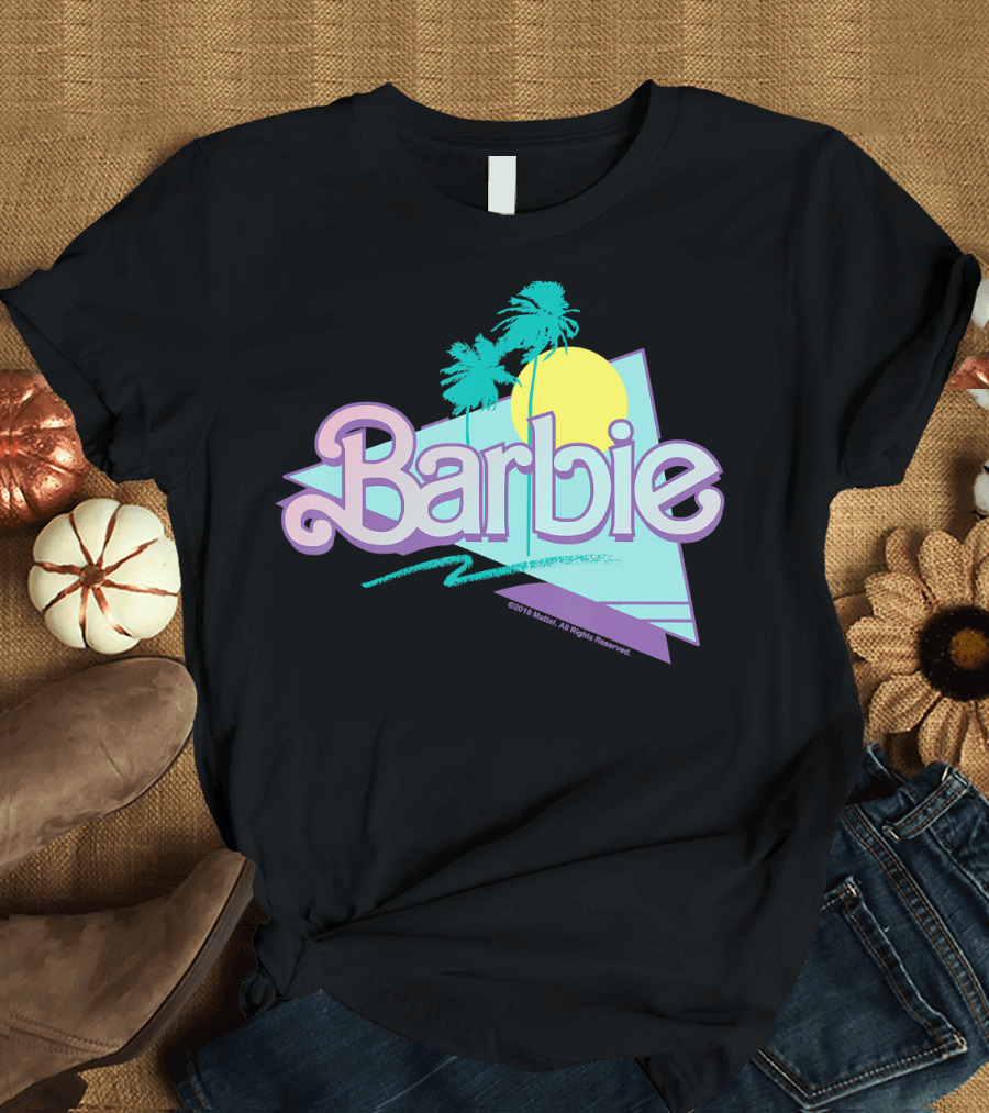 Barbie Pastel 90s Retro Logo with Palm Trees and Sunburst T-Shirt