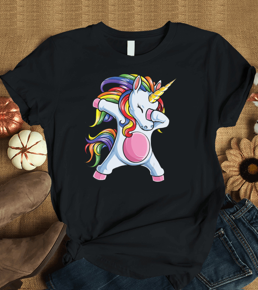 Dabbing Unicorn Rainbow Girls Kids Women T-Shirt