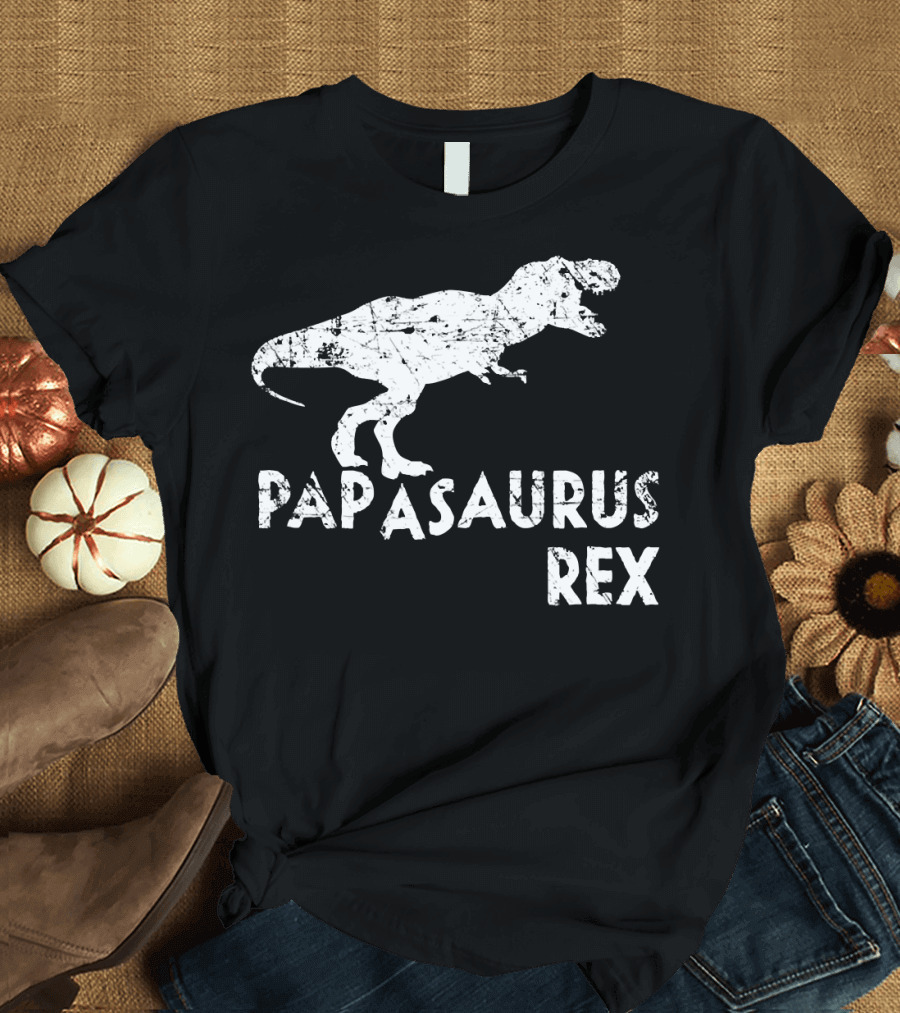 Mens Papasaurus Rex Funny Cute Dinosaur Father's Day T-Rex T-Shirt