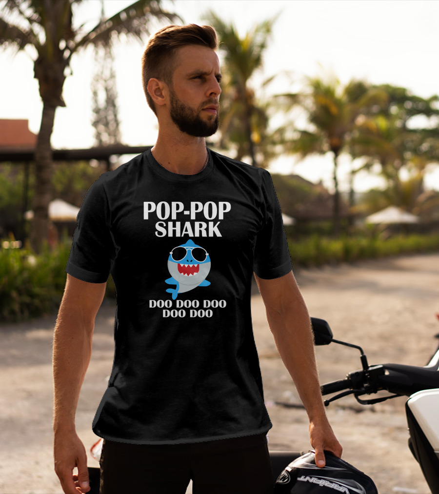 Pop Pop Shark Doo Doo Doo Funny Poppop Sunglasses Cartoon T-Shirt